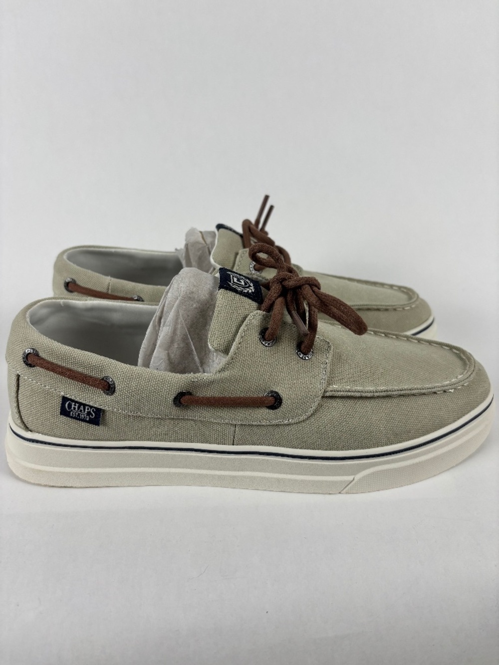 Chaps, Canvas Boat Shoes, Men's 9,, Tan Lace Up, Casual Deck, Memory Foam